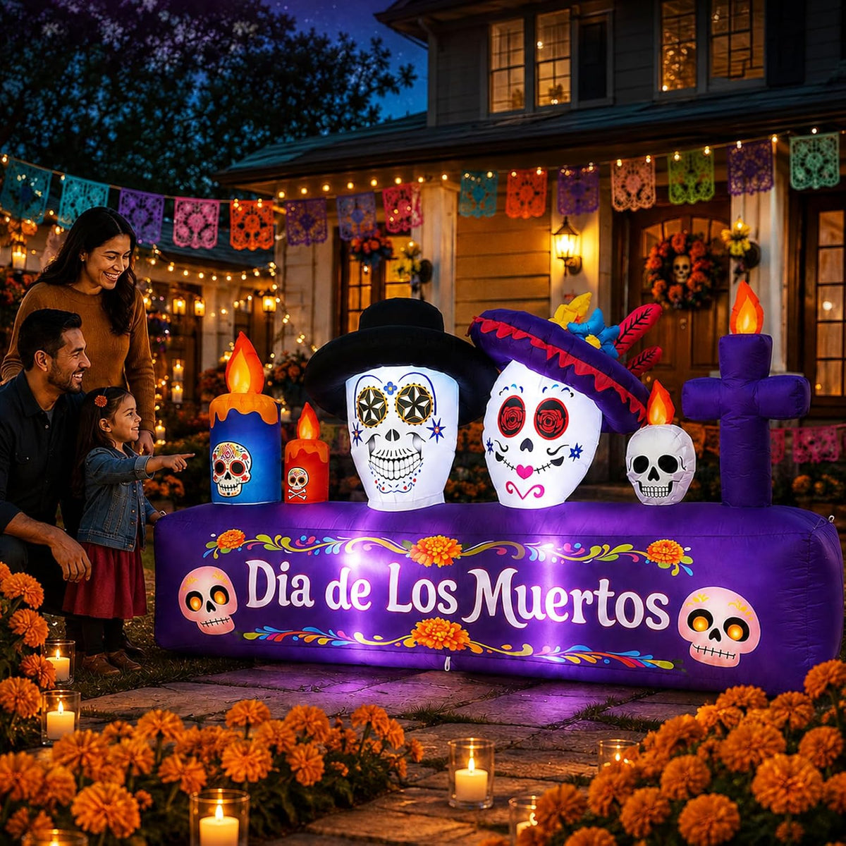 8ft dia de los muertos inflatable decorations, 6ft shown in use