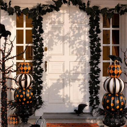 48FT Black Halloween Garland 8pcs Maple Leaf, Table Mantel Gothic Decor