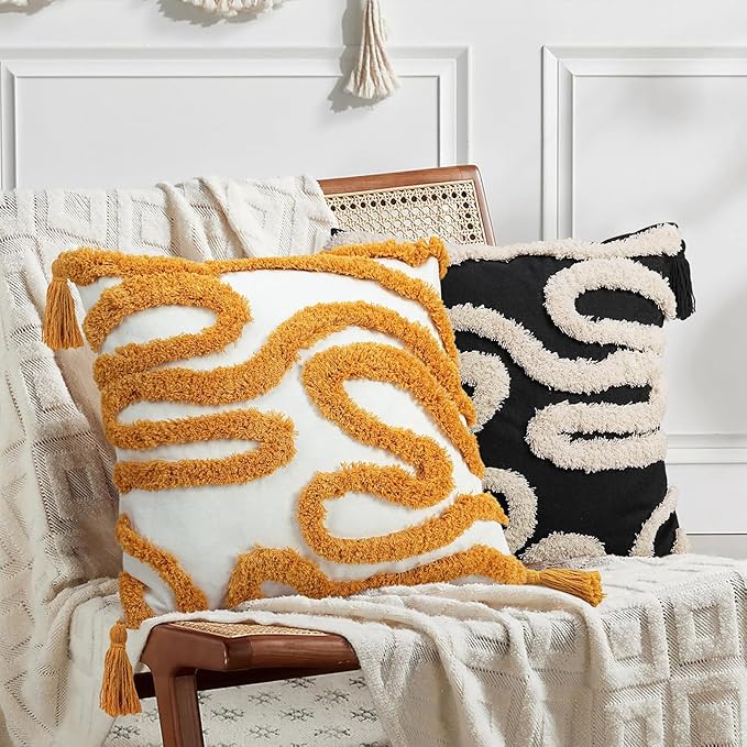 Adabana Black and Beige Pillow Covers Decorative Tufted Abstract Throw Pillows - Image 3