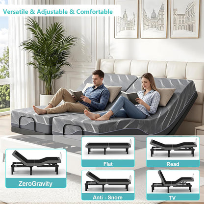 premium split king adjustable bed frame with 12" showing dimensions