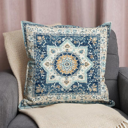 Bohemian Pillow Covers | Vintage Floral & Carpet Design | Double Sided Blue - Image 3