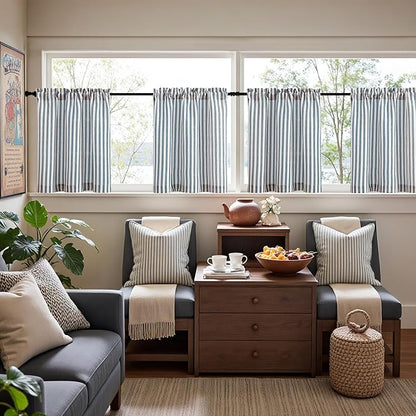 jinchan Striped Linen Kitchen Curtains 24 Inches Length Tier Curtains Farmhouse - Image 3