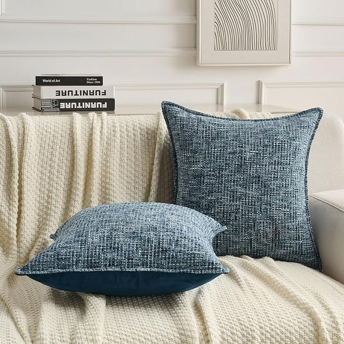 FUTEI Navy Decorative Throw Pillow Covers 26x26 Inch Set of 3, Soft Chenille - Image 5