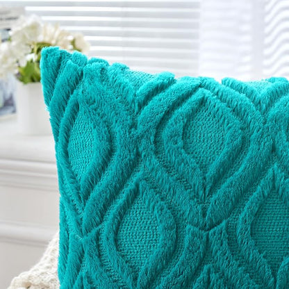 MIULEE Teal Throw Pillow Covers 20x20 Inch, Soft Winter Plush Faux Wool Couch - Image 3