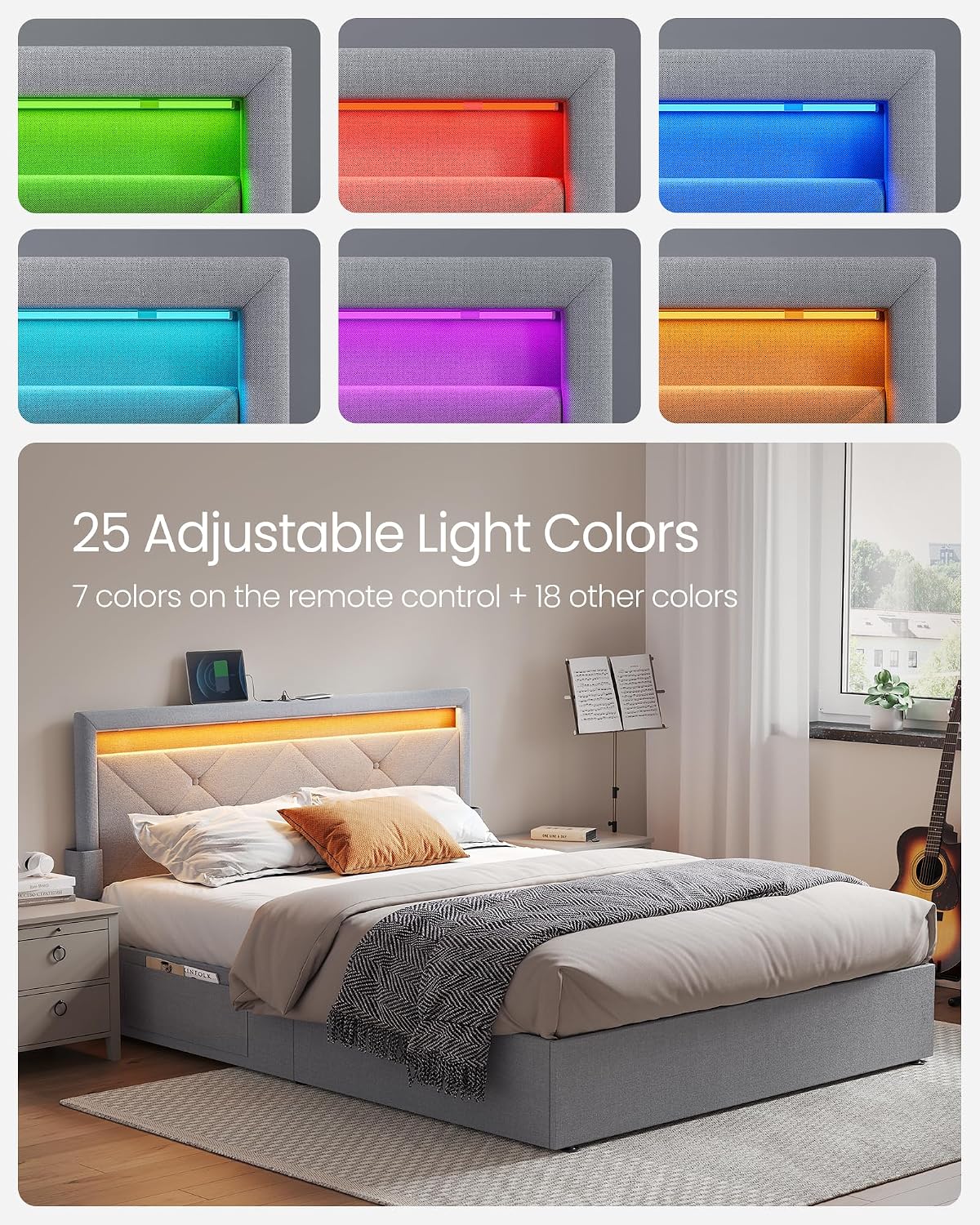 vasagle queen bed frame, 4 storage drawers on, close-up detail