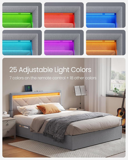 vasagle queen bed frame, 4 storage drawers on, close-up detail