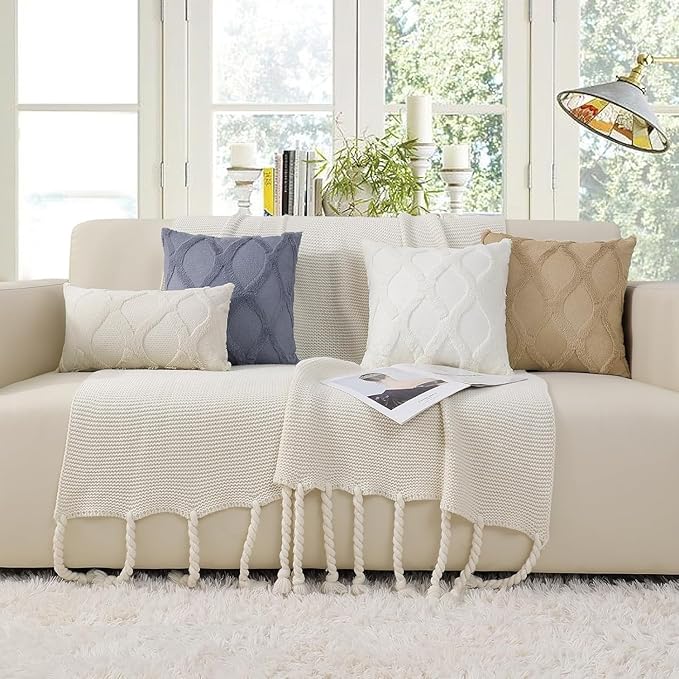 decorUhome Throw Pillow Covers 22x22 Inch Set of 2, Soft Plush Faux Fur Wool - Image 9