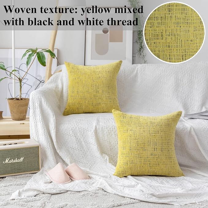 Home Brilliant Yellow Pillows Covers 20x20 Textured Velvet Chenille Decorative - Image 3