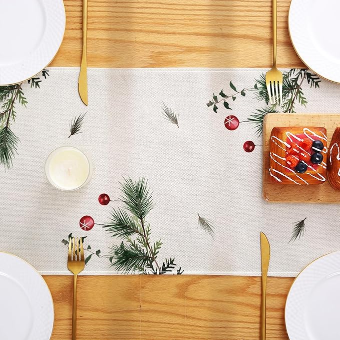 Christmas Trees Cardinal Table Runner 13x72 Inch Merry Christmas Red Bird Cedar - Image 5