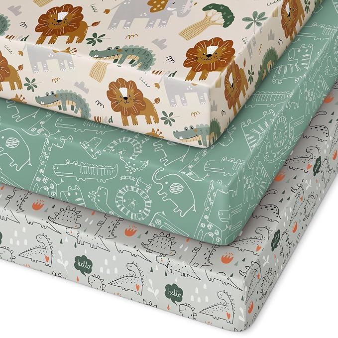 Pack and Play Sheets Fitted 3 Pack, Mini Crib Sheets by Unnivoll