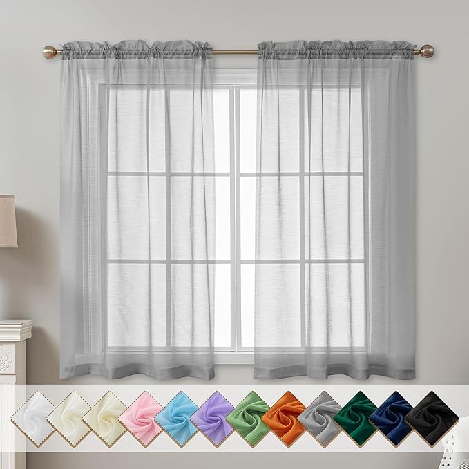 Grey Sheer Curtains 54 Inch Length, Privacy Semi Sheer Curtains by ABLUEN