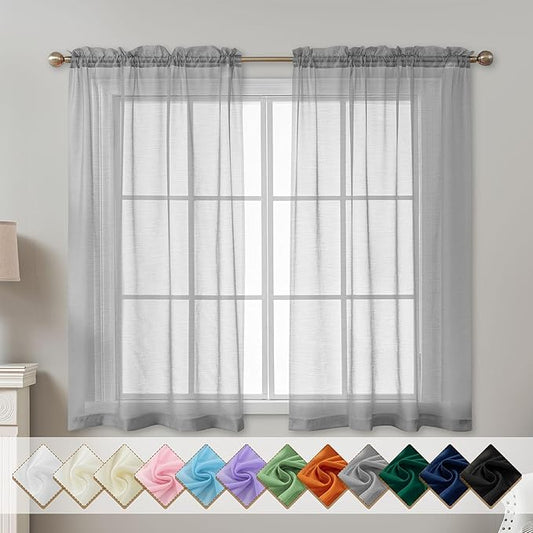 Grey Sheer Curtains 54 Inch Length, Privacy Semi Sheer Curtains by ABLUEN