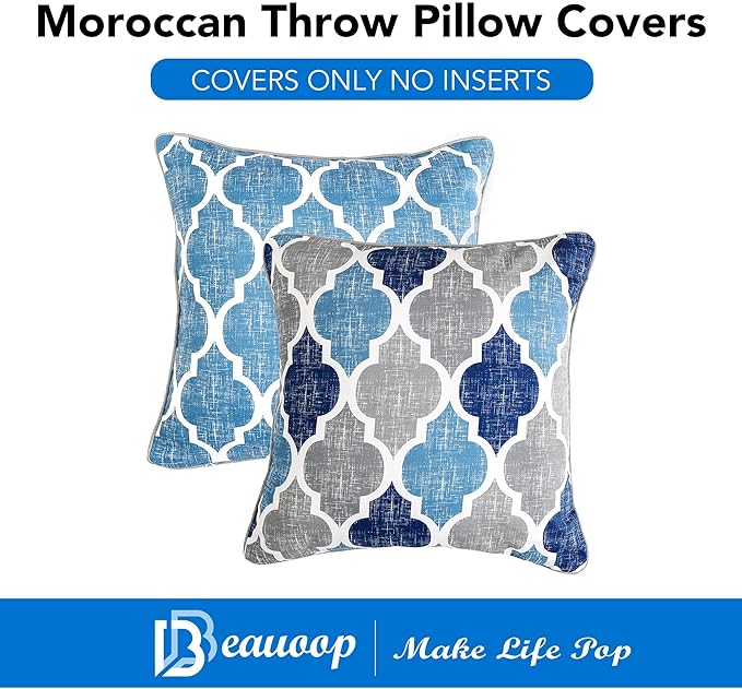Beauoop Throw Pillowcover Soft Chenille Print Moroccan Geometric 2-Sided - Image 3