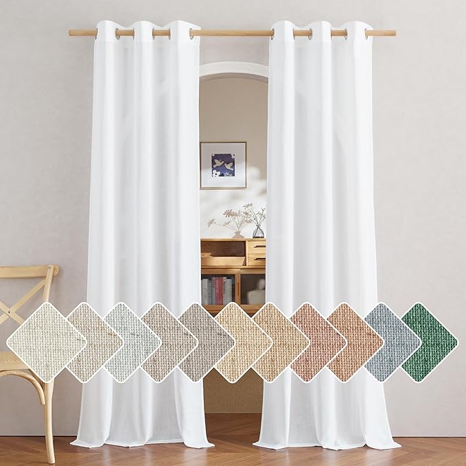 NICETOWN Linen White Curtains 96 inches Long, Grommet Thick Linen Blend Privacy by NICETOWN