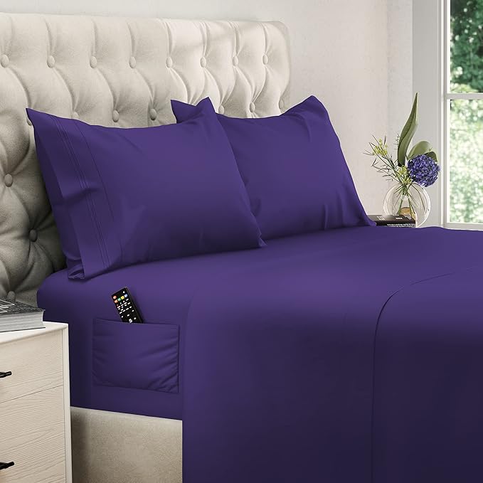 DREAMCARE Queen Sheet Set – 4 pcs Cooling Sheets – up to 21” Extra Deep Pocket by DREAMCARE