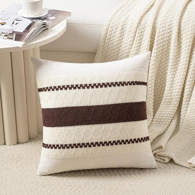 Fancy Homi Set of 2 Boho Brown Decorative Throw Pillow Cover 16x16 Inch - Image 2