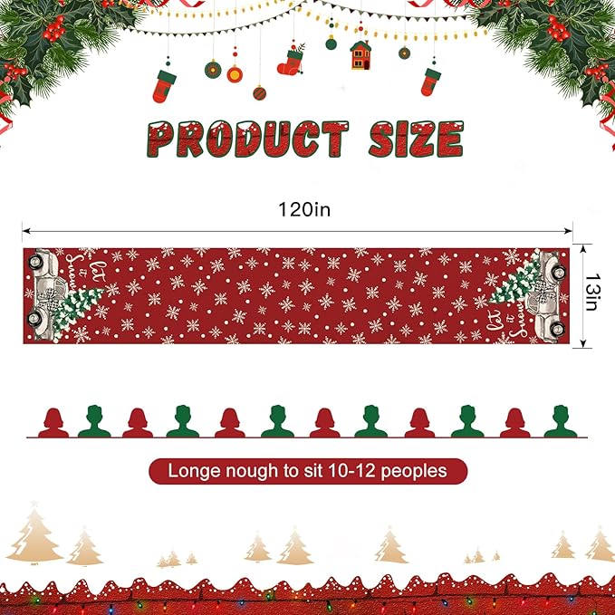 OTOSTAR Truck Christmas Tree Let It Snow Christmas Table Runner, Xmas Seasonal - Image 6