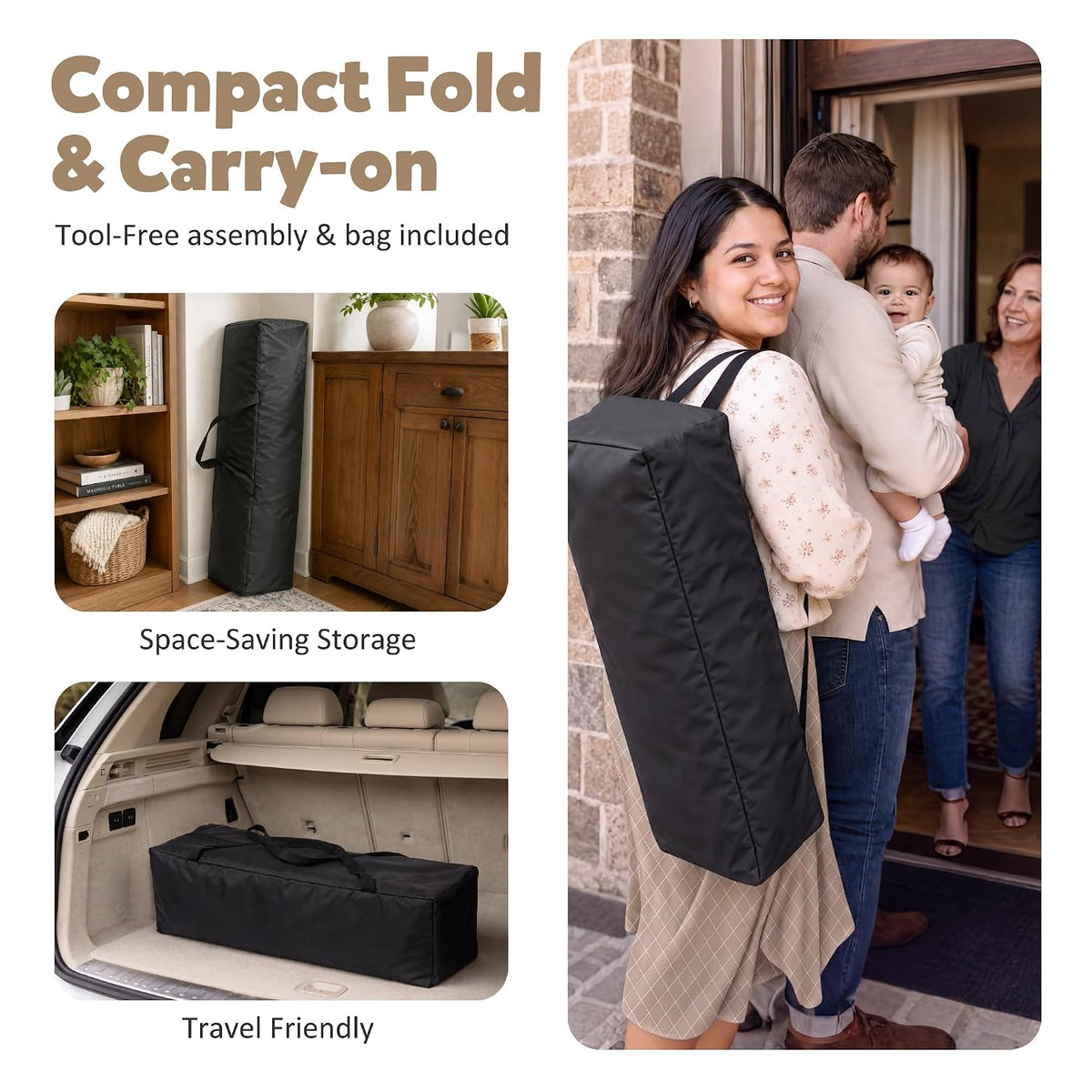 todefull 4 in 1 foldable pack and play showing dimensions