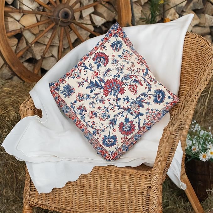 Bohemian Pillow Covers | Vintage Floral & Carpet Design | Double Sided Blue - Image 7