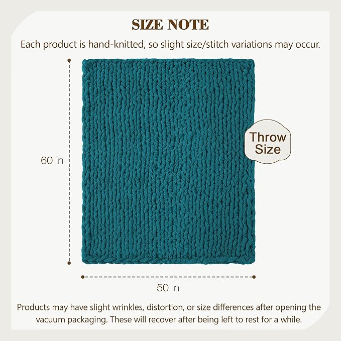 Carriediosa Chunky Knit Throw Blanket 50" X 60", 100% Hand Made Large Chenille - Image 3