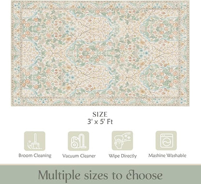 MUJOO 3x5 Rug Washable, Floral Area Rug - Image 2