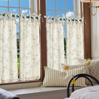 jinchan Floral Kitchen Curtains 36 Inch Linen Tier Curtains Christmas Decor - Image 2