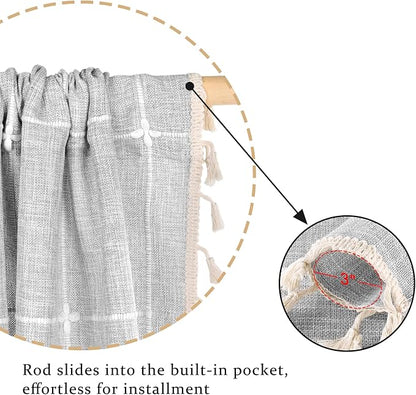 ColorBird Farmhouse Semi-Blackout Window Curtains 2 Panels Embroidery Lattice - Image 4