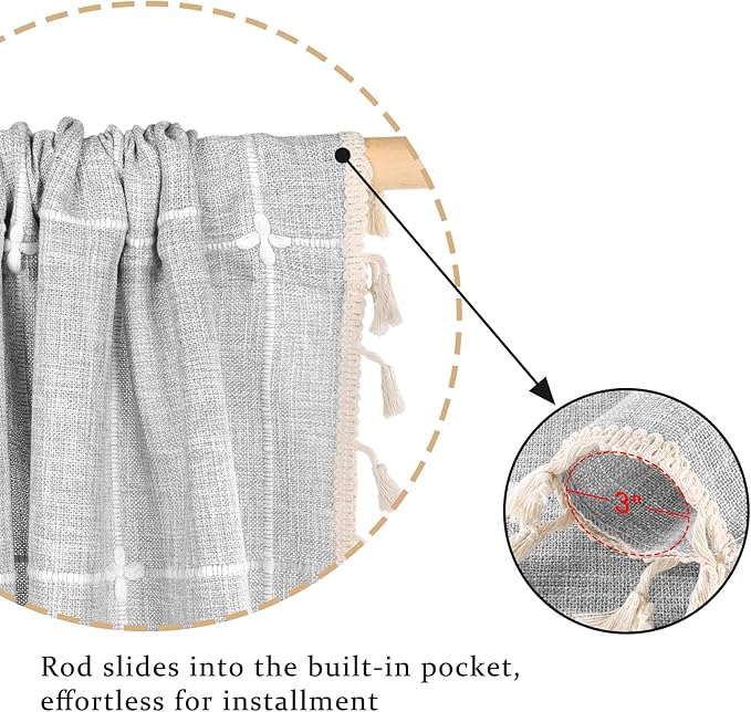 ColorBird Farmhouse Semi-Blackout Window Curtains 2 Panels Embroidery Lattice - Image 4