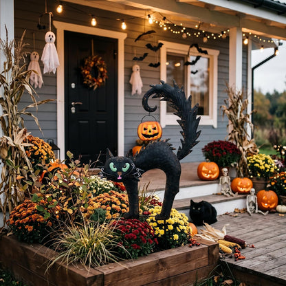 TERESA'S COLLECTIONS Outdoor Halloween Decor Black Cat Solar Garden Stake