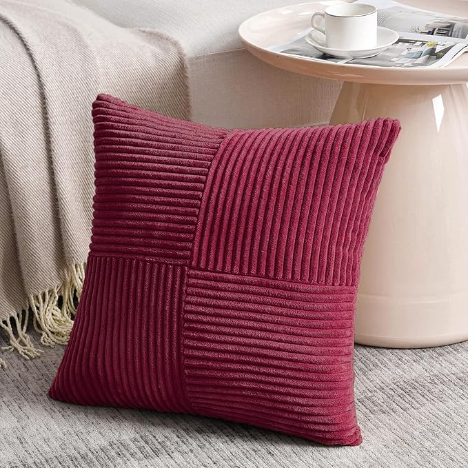 Fancy Homi 2 Packs Burgundy Samll Decorative Throw Pillow Covers 14x14 Inch - Image 2
