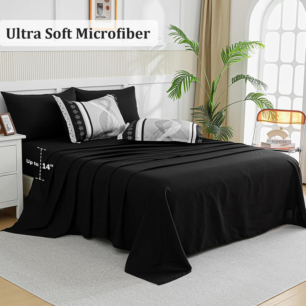 Anibedding Black Comforter Set Queen Size,8 Pieces Boho Bed in a Bag Patchwor...
