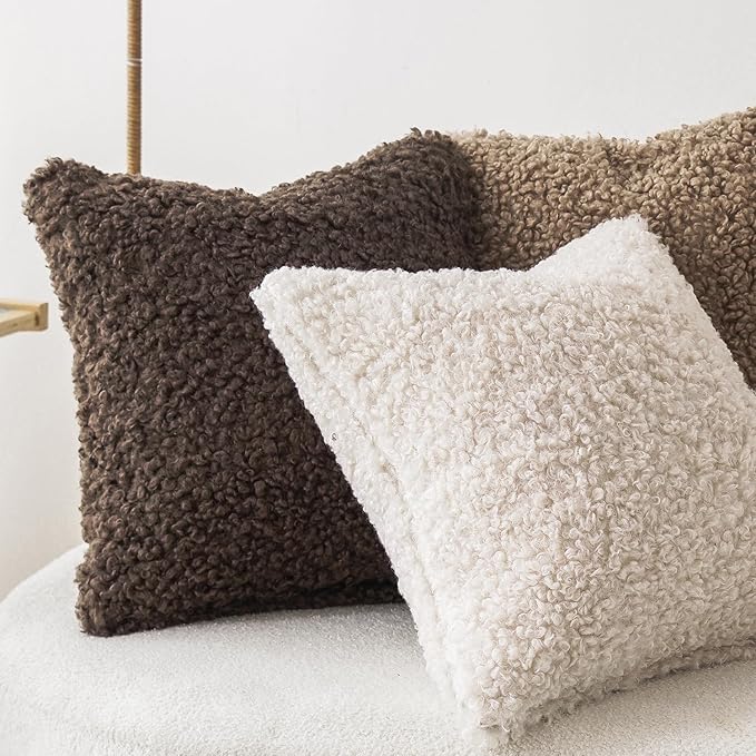 Foindtower 2 Pieces Teddy Faux Fur Throw Pillow Cover Decorative Sherpa Pillow - Image 5