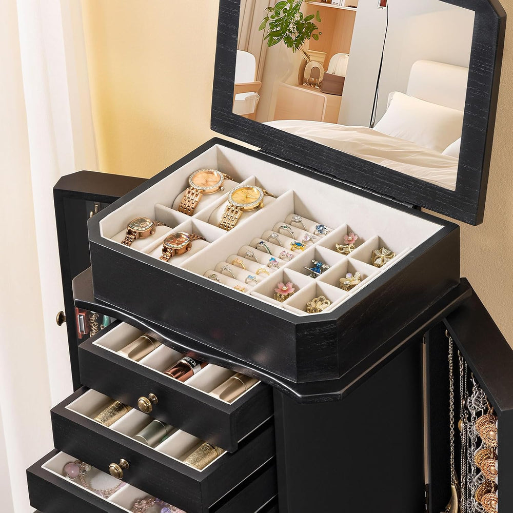 Standing Jewelry Armoire Cabinet, Large Freestanding Jewelry Organizer Box wi...