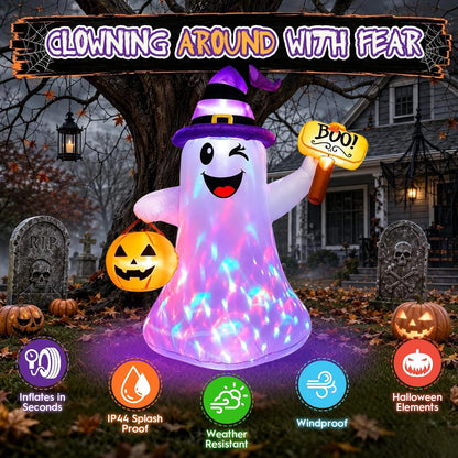 4.5 FT Halloween Inflatables Ghost with Pumpkin Boo, Halloween Decorations Outdoor with Build-in LED Lights Blow Up Cute Wizard Ghost Inflatables for Garden Lawn Yard Party Decor
