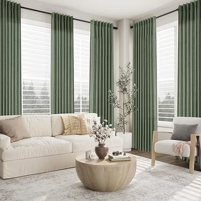 Olive Green Pinch Pleat Linen Curtains 80 Inch Length 2 Panels Set - Image 6