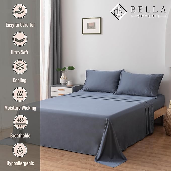 Bella Coterie Luxury Bamboo Viscose Split King Size Sheet Set | 2 Fitted Sheets - Image 3