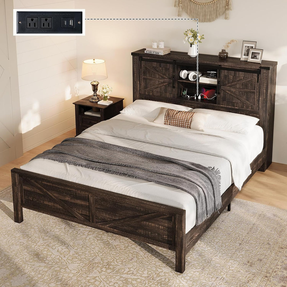 luxoak full size farmhouse platform bed with storage, main product view