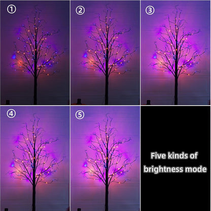 TW SHINE 2 Pack 6FT Halloween Lighted Black Birch Tree, Total 288 LED Purple and Orange Lights Artificial Spooky Tree with Timer, Waterproof Halloween Decoration for Indoor Outdoor Home Party Decor