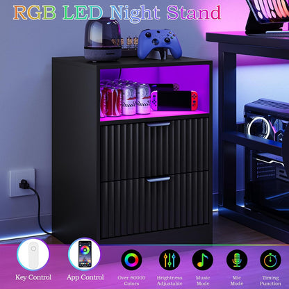 black night stand set 2, led nightstand with, side view