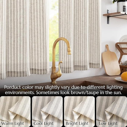 jinchan Tie Top Linen Kitchen Curtains 24 Inches Striped Tier Curtains - Image 6