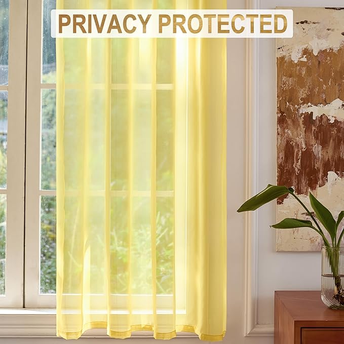 Foil Stripe Mustard Sheer Curtains 72 inches Length 2 Panels - Image 3