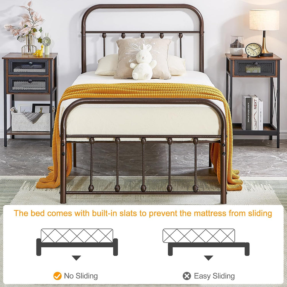 VECELO Twin Size Victorian Style Metal Bed Frame with Headboard Classic Metal...