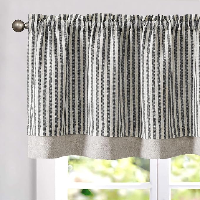 jinchan Linen Striped Valance for Windows 16 Inch Blackout Drapes for Small by JINCHAN