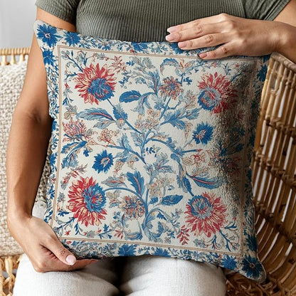 Bohemian Pillow Covers | Vintage Floral & Carpet Design | Double Sided Blue - Image 5