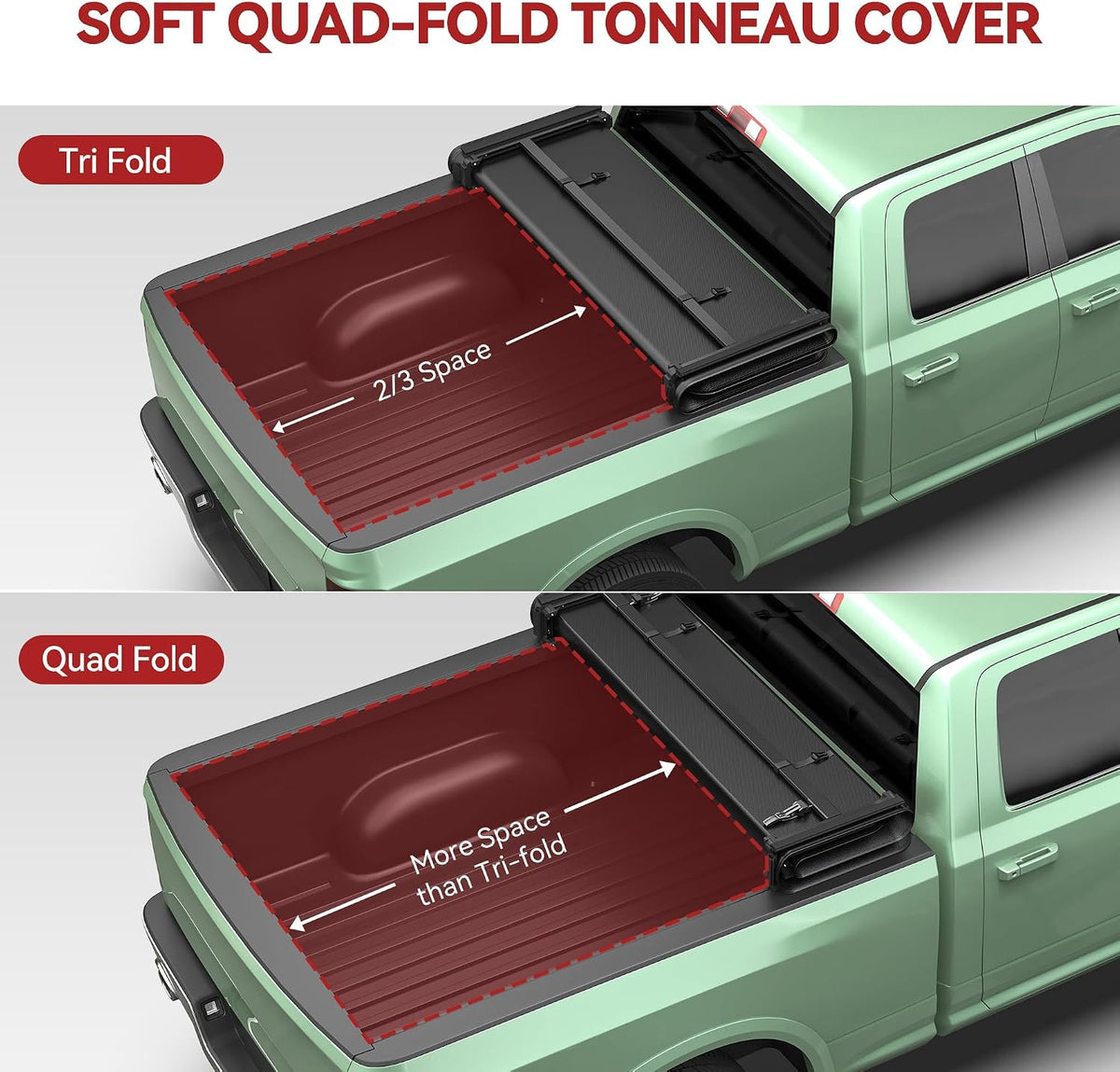 ledkingdomus soft quad-fold tonneau cover for 2014-2019 silverado, side view