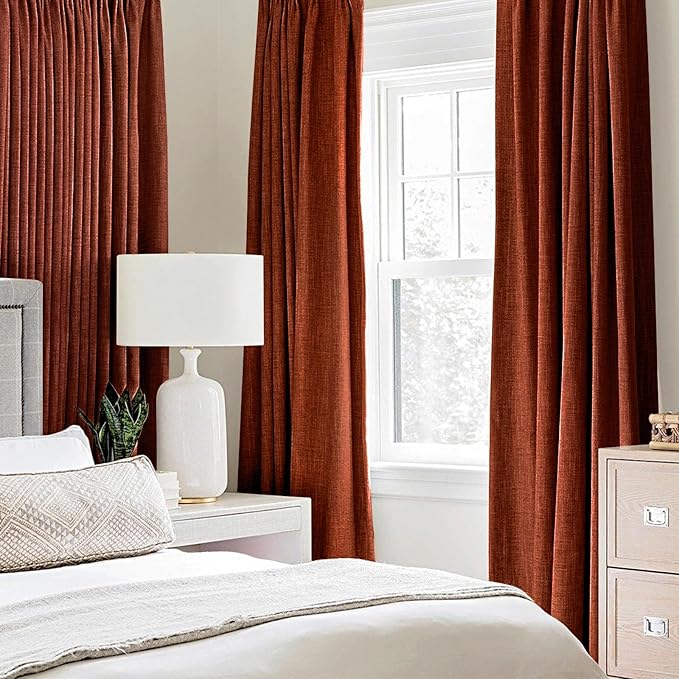 MIULEE Linen Curtains for Bedroom 100% Blackout Thermal Insulated Burnt Orange - Image 2