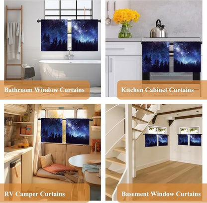 Renaiss 26 x 24 Inch Galaxy Forest Kitchen Tier Curtains Starry Sky Twinkle - Image 7