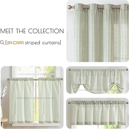 jinchan Tab Top Linen Kitchen Curtains 36 Inches Striped Tier Curtains - Image 6