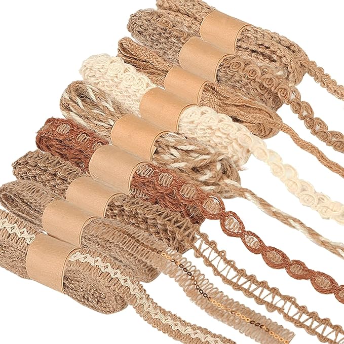 9 Rolls Natural Burlap Lace Ribbon Trim, 18 Meters Jute Craft Ribbon by starfa+lab