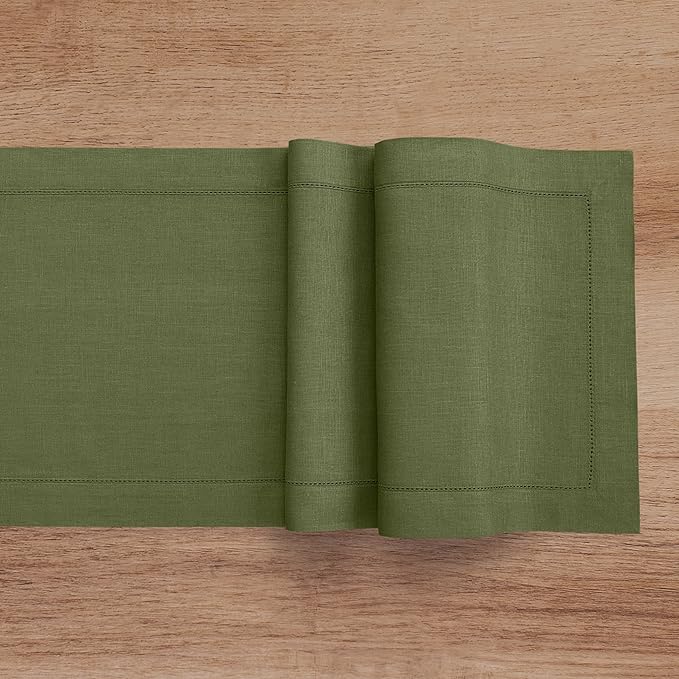 Solino Home Linen Olive Table Runner 108 Inches Long - Image 9